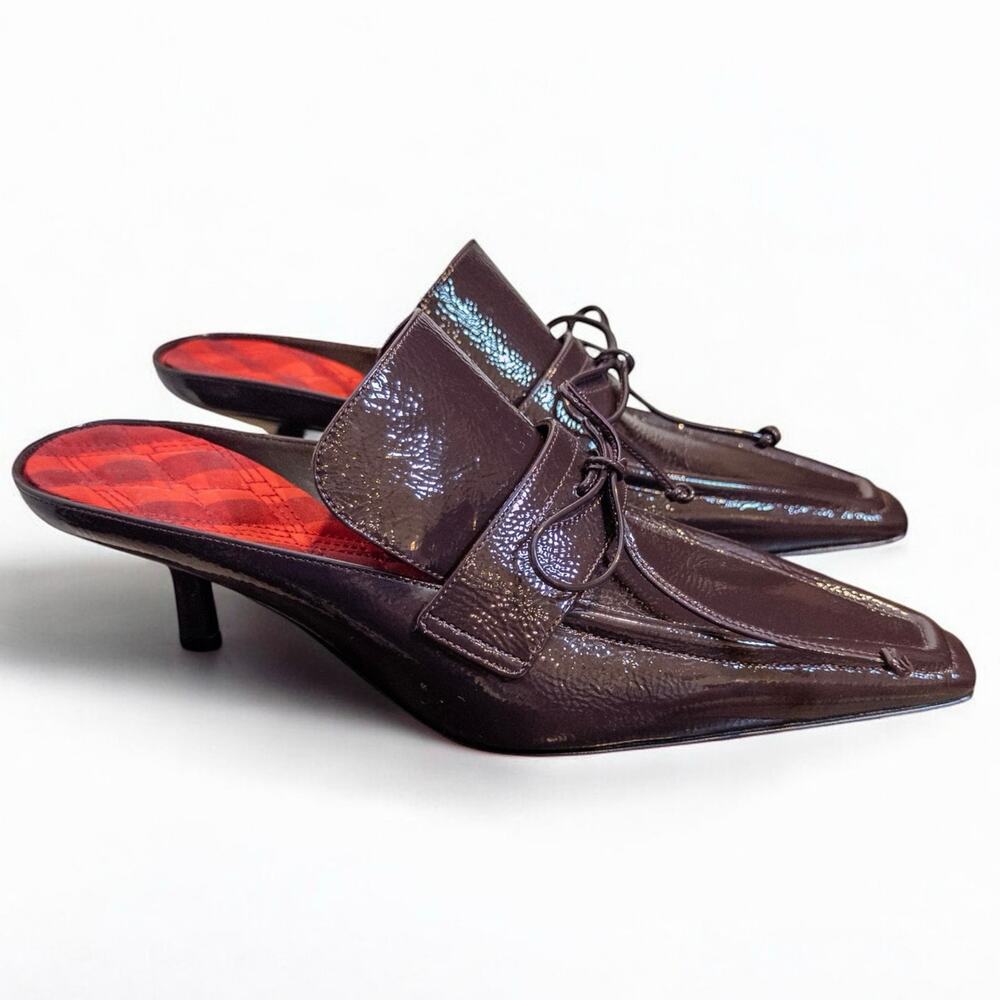 Burberry Prorsum Patent Leather Oxblood Luxury Kitten Heel Mules 37.5 US 7.5